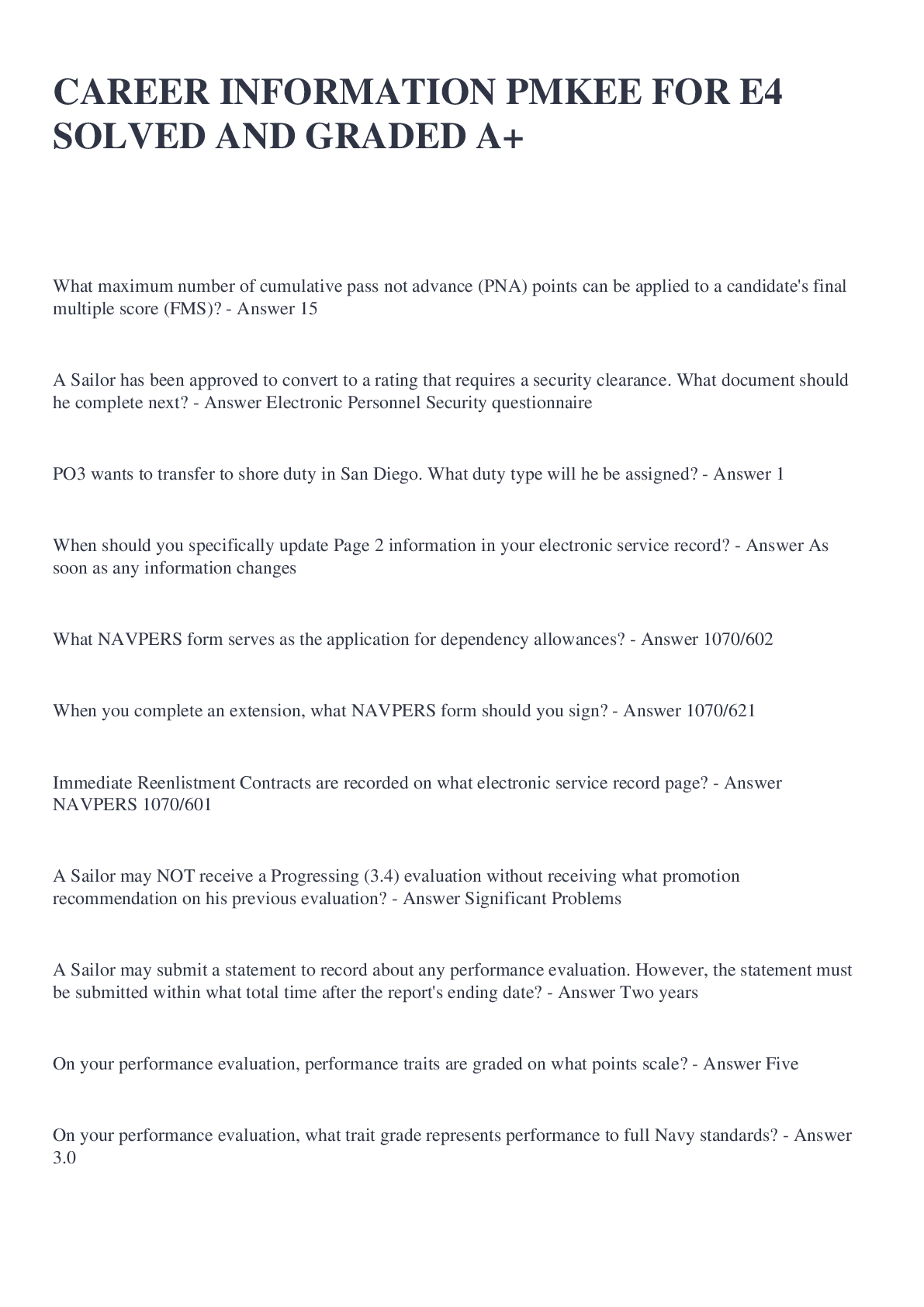 Preview image for CAREER INFORMATION PMKEE FOR E4 SOLVED AND GRADED A+